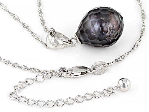 11-12mm Black Cultured Tahitian Pearl Rhodium Over Sterling Silver Pendant With Chain