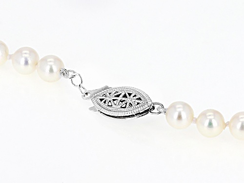 6-6.5mm White Cultured Japanese Akoya Pearl Rhodium Over Sterling Silver 18 Inch Strand Necklace - Size 18