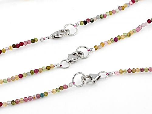 8.5-9.5mm Cultured Freshwater Pearl & Multi-Tourmaline Rhodium Over Silver Necklace Set
