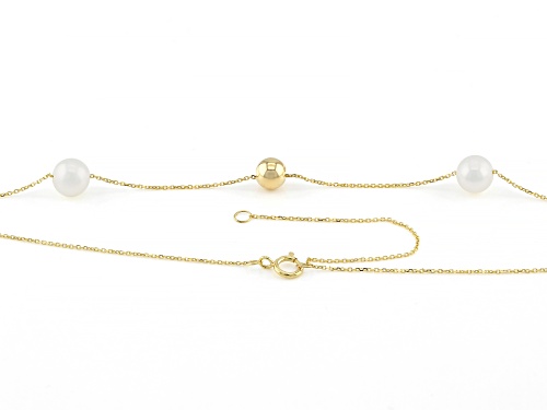 6mm White Cultured Freshwater Pearl 14k Yellow Gold Station Necklace - Size 18