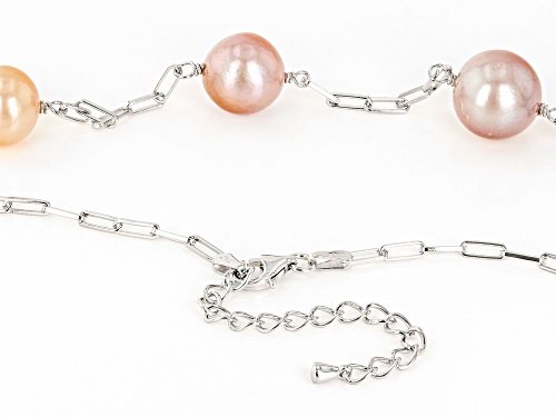 Genusis™ 10-11mm Multi-Color Cultured Freshwater Pearl Rhodium Over Sterling Silver Station Necklace - Size 18