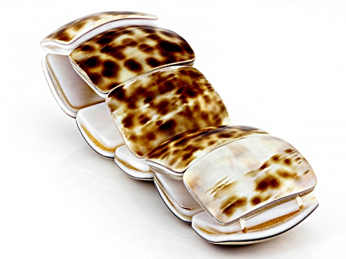20-28mm White South Sea Mother Of Pearl And Tiger Cowrie Stretch Bracelet
