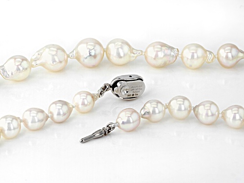 6-10mm White Cultured Akoya Pearl Rhodium Over Sterling Silver 18 Inch Strand Necklace - Size 18