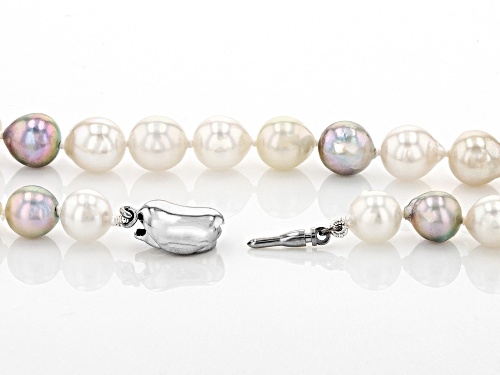 7-8mm Multi-Color Cultured Japanese Akoya Pearl Rhodium Over Sterling Silver 18 Inch Necklace - Size 18