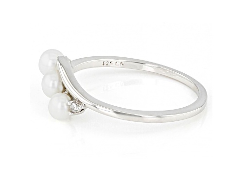 3.5-4mm White Cultured Freshwater Pearl And Diamond Accent Rhodium Over Sterling Silver Ring - Size 7