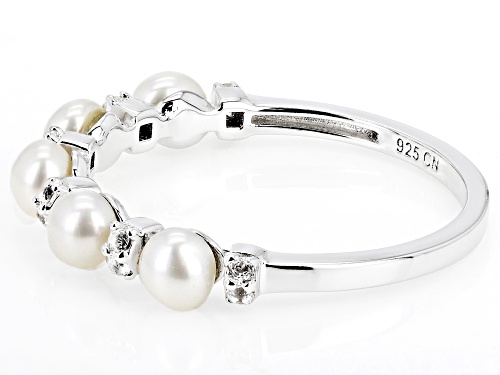 3.5-4mm White Cultured Freshwater Pearl And .12ctw White Topaz Rhodium Over Sterling Silver Ring - Size 7