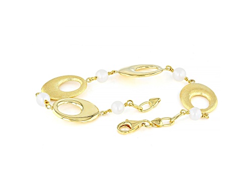 6-7mm White Cultured Freshwater Pearl 18k Yellow Gold Over Sterling Silver Bracelet