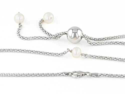 6-7mm White Cultured Freshwater Pearl Rhodium Over Sterling Silver 20-inch Necklace - Size 20