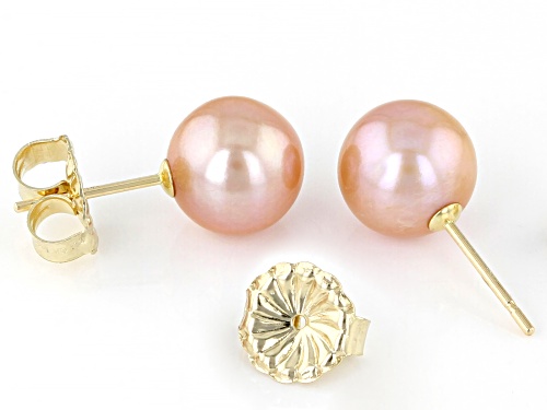 8-9mm Pink Cultured Freshwater Pearl 14k Yellow Gold Stud Earrings
