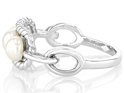 4-4.5mm White Cultured Freshwater Pearl Rhodium Over Sterling Silver Ring - Size 10