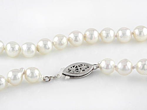 7-7.5mm White Cultured Japanese Akoya Pearl Rhodium Over Sterling Silver 18 Inch Necklace - Size 18