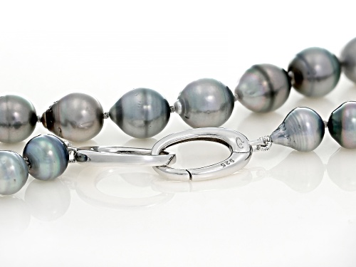 8-10mm Cultured Tahitian Pearl Rhodium Over Sterling Silver 18 Inch Necklace - Size 18
