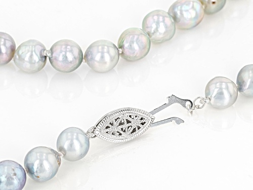 8mm Platinum Cultured Akoya Pearl Rhodium Over Sterling Silver 20 Inch Necklace - Size 20