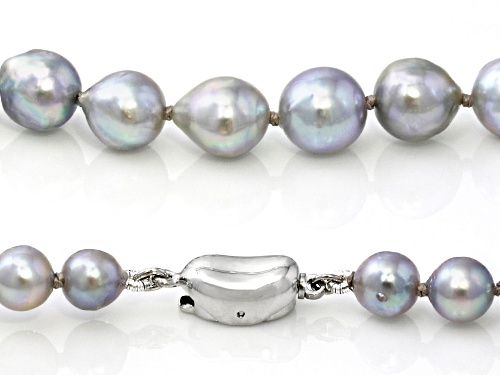 6-8mm Platinum Cultured Japanese Akoya Pearl Rhodium Over Sterling Silver 18 Inch Necklace - Size 18
