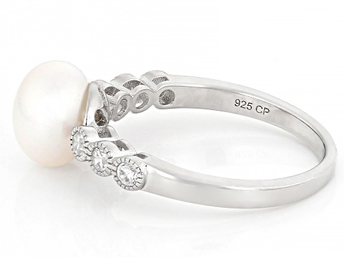 8mm White Cultured Freshwater Pearl and 0.35ctw Bella Luce™ Rhodium Over Sterling Silver Ring - Size 12