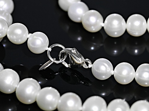 7-8mm White Cultured Freshwater Pearl Rhodium Over Sterling Silver 28 Inch Necklace - Size 28