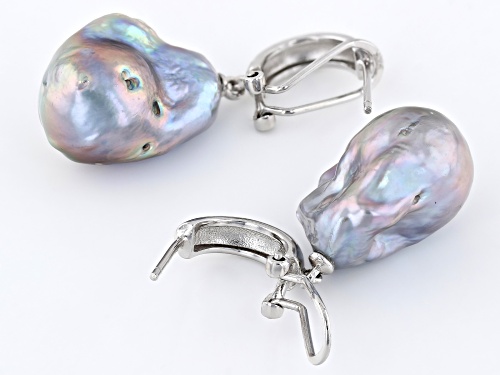 Genusis™ 14mm Platinum Cultured Freshwater Pearl Rhodium Over Sterling Silver Earrings