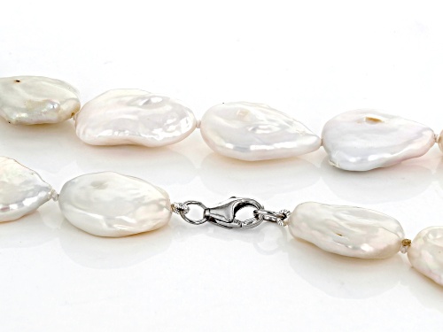 14-16mm White Cultured Freshwater Pearl Rhodium Over Sterling Silver 20 Inch Necklace - Size 20