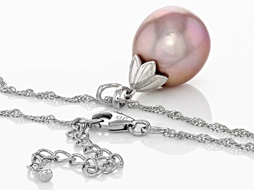 Genusis™ 14mm Pink Cultured Freshwater Pearl Rhodium Over Sterling Silver Pendant And Chain