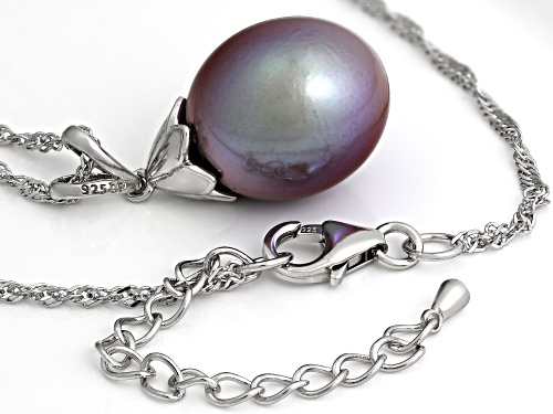 Genusis™ 14mm Purple Cultured Freshwater Pearl Rhodium Over Sterling Silver Pendant And Chain