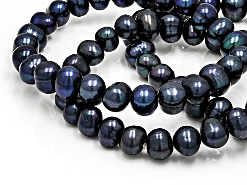 7.5-8.5mm Black Cultured Freshwater Pearl Stretch Bracelet Set Of Three