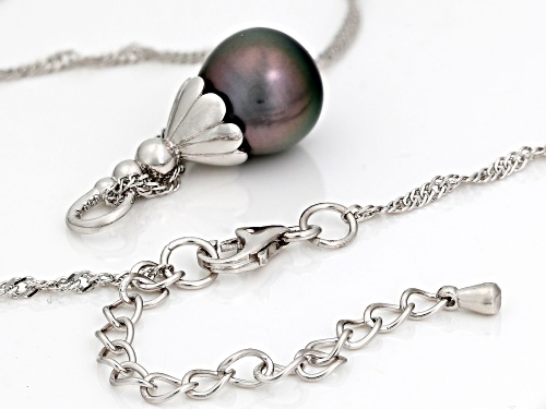 10mm Cultured Tahitian Pearl Rhodium Over Sterling Silver Pendant with Chain