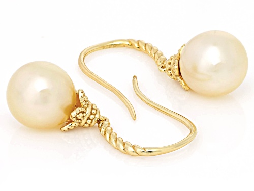 10mm Golden Cultured South Sea Pearl 18k Yellow Gold Over Sterling Silver Earrings