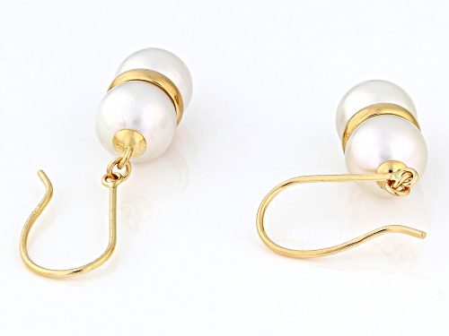7-8mm White Cultured Japanese Akoya Pearl 18k Yellow Gold Earrings