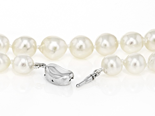 8-10mm White Cultured Japanese Akoya Pearl Rhodium Over Sterling Silver Necklace - Size 18