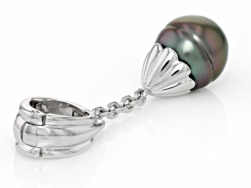 9-10mm Platinum Cultured Tahitian Pearl and Topaz Accented Rhodium Over Sterling Silver Enhancer