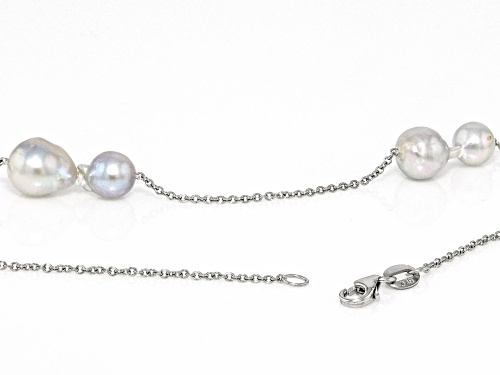 6-8mm Multicolor Cultured Japanese Akoya Pearl Rhodium Over 14k White Gold Station Necklace - Size 18