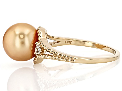 9-10mm Golden Cultured South Sea Pearl and Lab Grown Diamonds 14k Yellow Gold Ring - Size 12