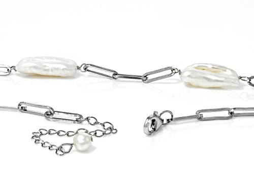 4-7mm White Cultured Freshwater Pearl Rhodium Over Sterling Silver Necklace - Size 18