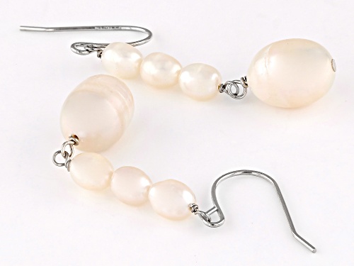5-6mm and 11-12mm White Cultured Freshwater Pearl Rhodium Over Sterling Silver Earrings