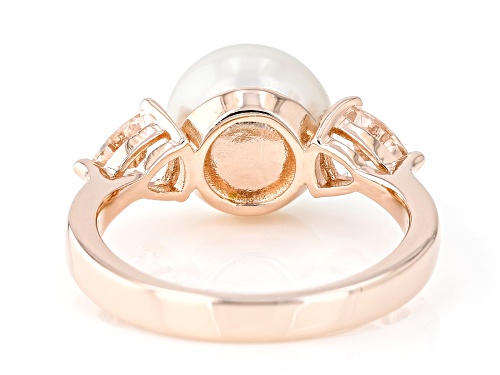 9-10mm White Cultured Freshwater Pearl and Morganite 18k Rose Gold Over Sterling Silver Ring - Size 10