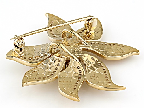 Golden South Sea Mother-of-Pearl and White Zircon 18k Gold Over Sterling Silver Brooch Pendant