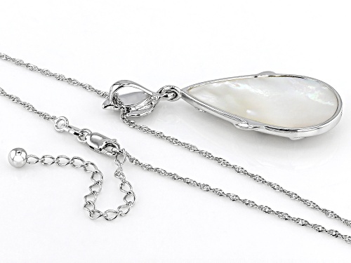 16x28mm White South Sea Mother-of-Pearl Rhodium Over Sterling Silver Pendant
