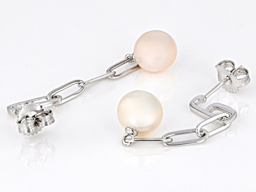 8.5-9mm White Cultured Freshwater Pearl Rhodium Over Sterling Silver Paperclip Chain Earrings