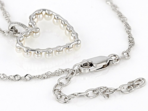2.5-3mm White Cultured Freshwater Pearl and White Zircon Rhodium Over Sterling Silver Heart Pendant