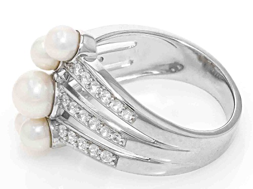 3.5-5.5mm White Cultured Freshwater Pearl and White Zircon Rhodium Over Sterling Silver Ring - Size 11