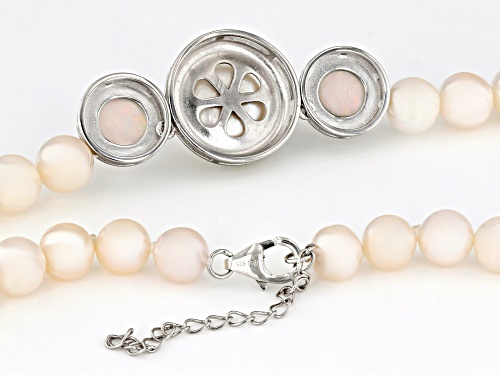 8mm and 12mm Cultured Freshwater Pearl and 8mm Ethiopian Opal Rhodium Over Sterling Silver Necklace - Size 18