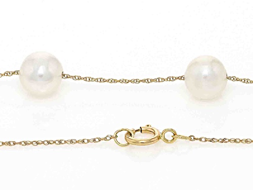 6-7mm White Cultured Freshwater Pearl 14k Yellow Gold Station Necklace - Size 18