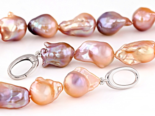 Genusis™ 14-17mm Multi-Color Cultured Freshwater Pearl Rhodium Over Sterling Silver Necklace - Size 17.5