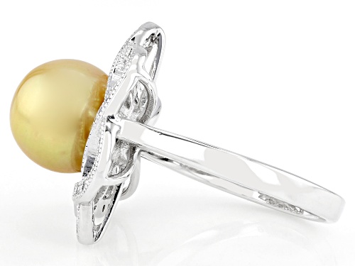 8-9mm Golden Cultured South Sea Pearl and White Topaz Rhodium Over Sterling Silver Ring - Size 9