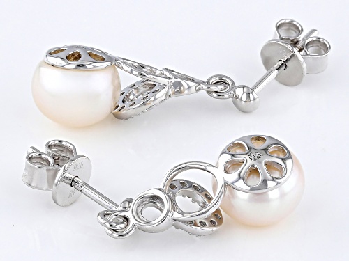 8-9mm White Cultured Freshwater Pearl and Bella Luce® Rhodium Over Sterling Silver Earrings
