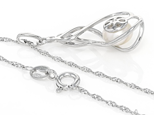 7-8mm White Cultured Freshwater Pearl Rhodium Over Sterling Silver Pendant with Chain