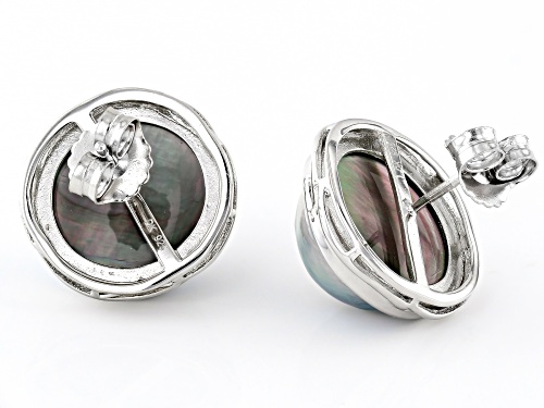 15mm Platinum Cultured South Sea Mabe Pearl Rhodium Over Sterling Silver Stud Earrings