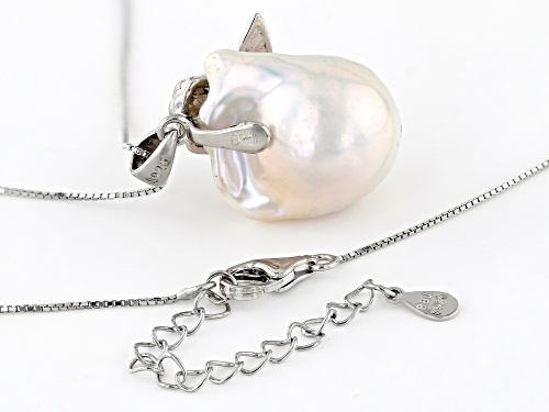 Genusis™ 16-17mm White Cultured Freshwater Pearl Rhodium Over Sterling Silver Pendant with Chain