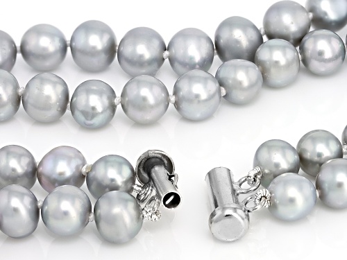 7.5-8.5mm Platinum Cultured Freshwater Pearl Rhodium Over Sterling Silver Bracelet and Necklace Set