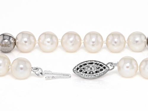 7-7.5mm White Cultured Freshwater Pearl Rhodium Over Sterling Silver 18